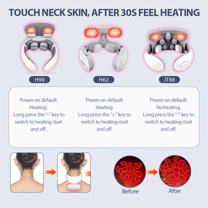 Smart Back Neck Massager with Heating TENS Pulse Cervical Muscle Massage Wireless Shoulder Care Device
